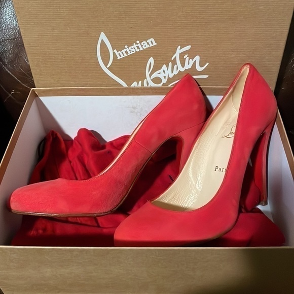 Christian Louboutin Simple pump no platform, 38.5 tender Coral Veau Velour suede - Picture 5 of 10
